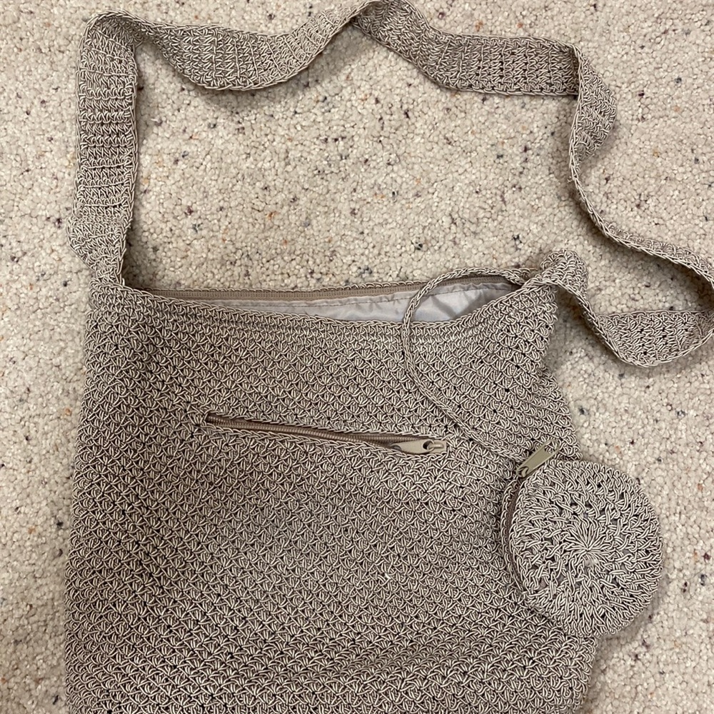 Macramé shoulder bag with attached coin purse